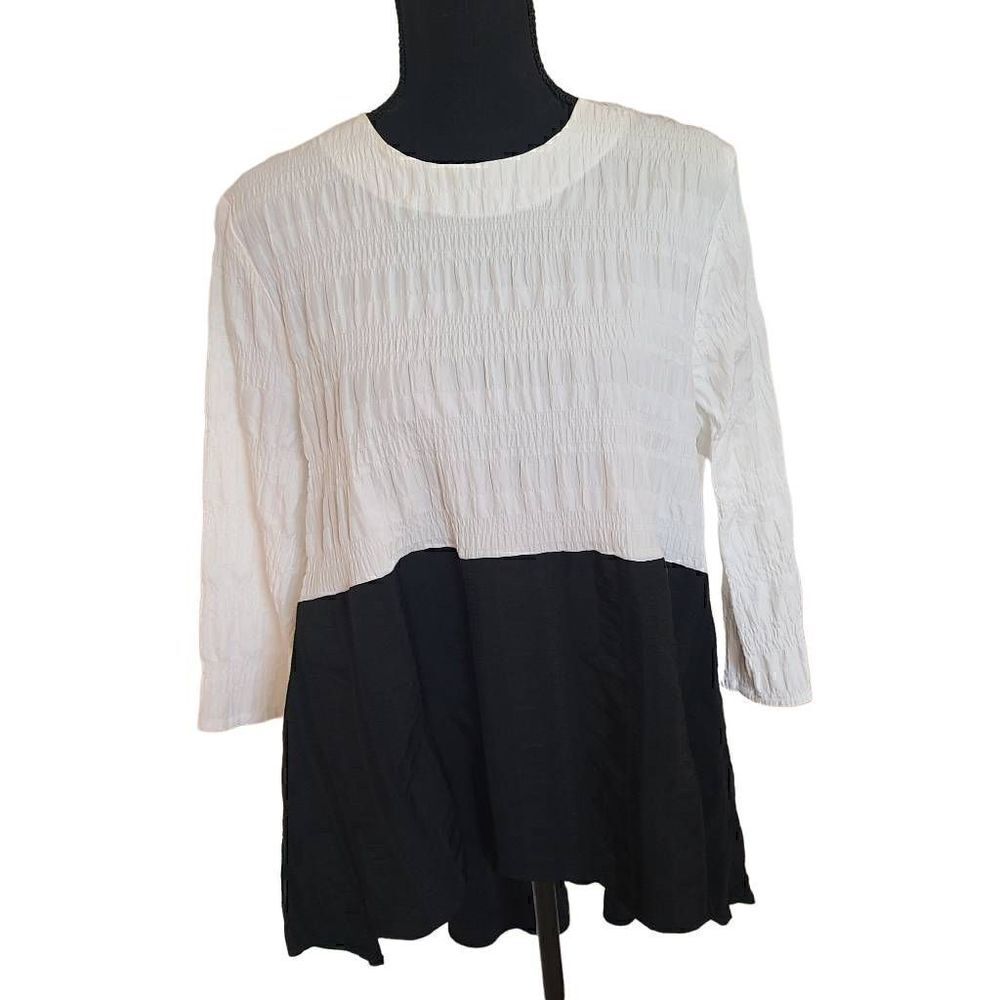 Niche Womens 3/4 Sleeve Blouse Top Stretch Textured Black White Size Large